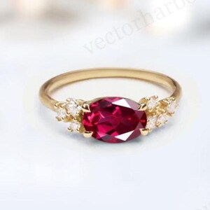 Unique Ruby Engagement Ring For Women East West Ruby Wedding Ring Art Deco Bridal Promise Ring Vintage Dainty Engagement Ring Gift For Women