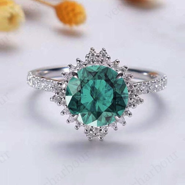 Vintage Paraiba Tourmaline Engagement Ring Art Deco Halo Wedding Ring 925 Silver Paraiba Tourmaline Bridal Ring Unique Promise Ring For Her