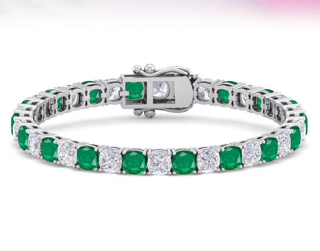 Sterling Silver Emerald & CZ Ladies Tennis Bracelet with Emerald Heart Centre
