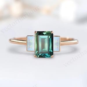 Farbwechsel Teal Saphir Verlobungsring Vintage Multi Edelstein Ring Smaragdschliff Teal Sapphire Ehering Einzigartiger Verlobungsring