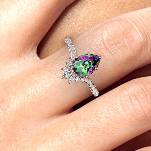 Pear Cut Mystic Topaz Engagement shops Ring Unique Mystic Topaz Wedding Ring Antique Topaz Bridal Ring Art Deco Anniversary Promise Ring For Women