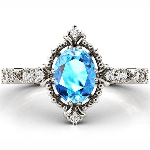 14k Rose Gold Swiss Blue Topaz Engagement Ring Antique Art Deco shops Topaz Wedding Ring Vintage Topaz Bridal Anniversary Promise Ring For Women