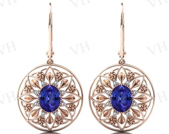 Orecchini antichi in tanzanite per donna, orecchini da sposa floreali in stile Art Déco, orecchini pendenti in argento 925 con pietre preziose blu, regalo per donna