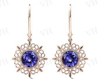 Orecchini unici di tanzanite per le donne Orecchini di design in filigrana antica Orecchini da sposa Art Déco in argento sterling 925 Orecchini con pietre preziose blu