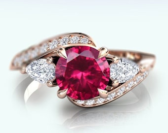 Vintage Ruby Engagement Ring Unique Ruby Wedding Ring For Women 14k Gold Ruby Bridal Ring Antique Anniversary Ring Art Deco Promise Ring