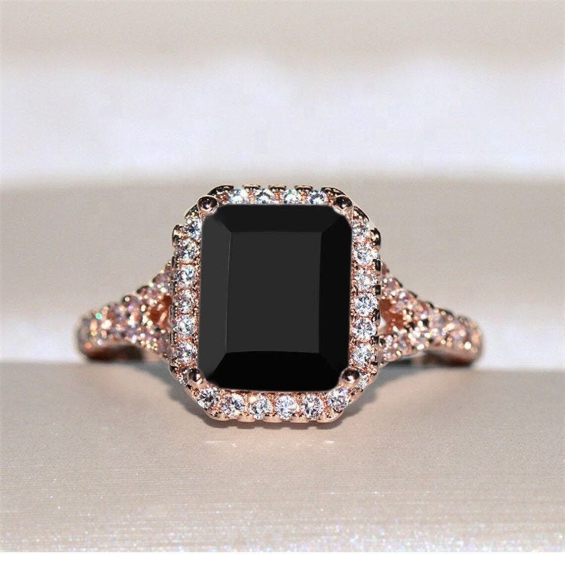 Black Onyx Halo Engagement Ring 14k Gold Black Onyx Wedding Etsy
