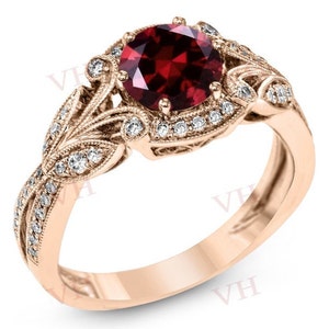 Red Garnet Engagement Ring 14k Gold Garnet Wedding Ring 925 Silver Garnet Art Deco Wedding Ring Unique Bridal Anniversary Ring For Women