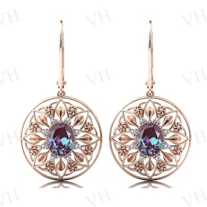 Antik Alexandrit Ohrringe Für Frauen Art Deco Floral Stil Hochzeit Ohrringe Vintage ovale Ohrringe Unikat Jahrestag Geschenk für Frauen