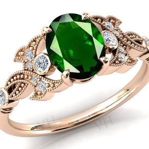 14k Gold Chrome Diopside Engagement Ring Art Deco Chrome Diopside Wedding Ring Antique Wedding Ring 925 Silver Bridal Promise Ring For Women