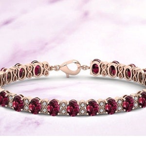 Oval Cut Red Garnet Bracelet For Women 925 Sterling Silver Red Garnet Wedding Bracelet Anniversary Gift Tennis Bracelet Birthday Present