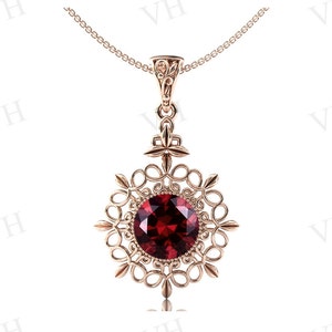 Art Deco Red Garnet Pendant Antique Filigrane Style Pendant Vintage Wedding Pendant Natural Garnet Colgante Unique Anniversary Gift For Women