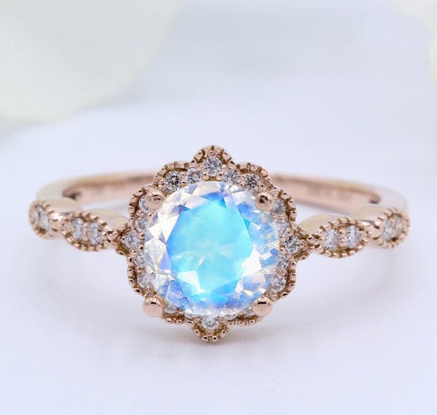 Unique Moonstone Wedding Ring Floral Moonstone Engagement Ring | Etsy