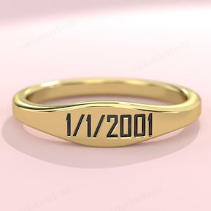 Personalization Engraving Ring For Women Custom Engraved Ring 925 Sterling Silver Statement Ring Personalized Name Ring 14k Gold Signet Ring