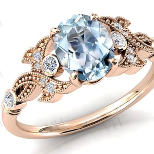 Art Deco Aquamarine Engagement Ring 14k Gold Aquamarine Wedding Ring 925 Silver Antique Wedding Ring Vintage Aquamarine Bridal Ring For Her