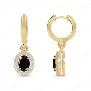 Black Onyx Earrings For Women Art Deco Halo Earrings Rose Gold Handmade Earrings Antique Wedding Earrings Unique Black Gemstone Earrings