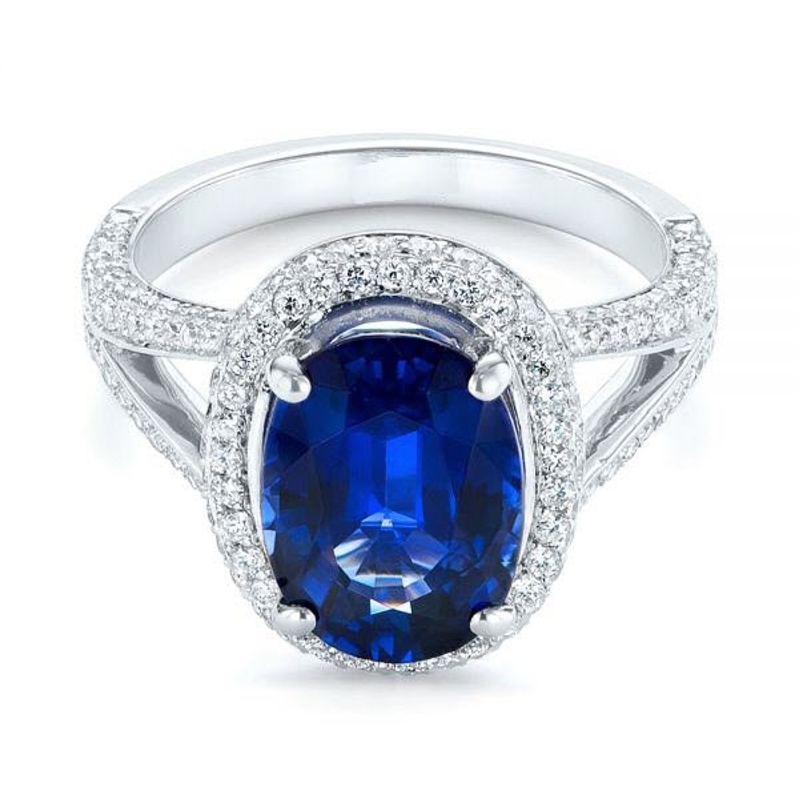 Vintage Art Deco Blue Sapphire Engagement Ring 14k White Gold | Etsy