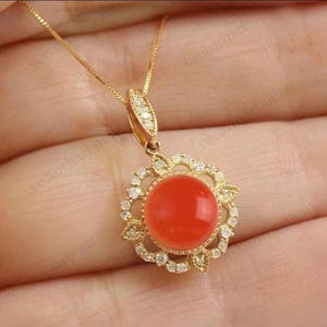 Unique Carnelian Pendant For Women 925 Sterling Silver Pendant Antique Halo Pendant Carnelian Gemstone Pendant Art Deco Anniversary Gift