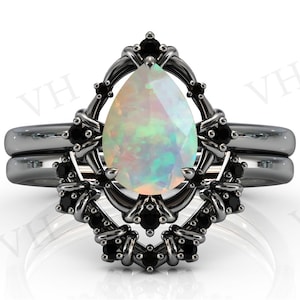 Natural Opal Engagement Ring Set For Women 925 Silver Antique Wedding Ring Set Art Deco Bridal Anniversary Ring Set Unique Promise Ring Set