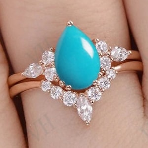 Sleeping Beauty Turquoise Engagement Ring Set Vintage Turquoise Wedding Ring Set Antique Turquoise Bridal Ring Set For Women Promise Gift