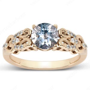 Vintage Aquamarine Engagement Ring For Her Art Deco Filigree Style Wedding Ring Unique Bridal Promise Ring 14k Gold Aquamarine Wedding Ring