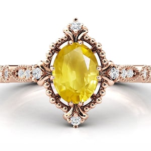 14k Gold Yellow Sapphire Engagement Ring Vintage Sapphire Engagement Ring Antique Bridal Wedding Ring For Women Anniversary Promise Gift