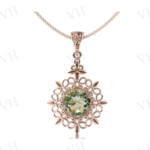 Art Deco Green Amethyst Pendant For Women Antique Wedding Pendant Rose Gold Vintage Filigree Design Pendant Unique Green Gemstone Pendant