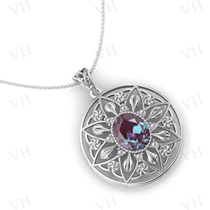 Pendentif Ancien Avec Alexandrite De Synthèse - Couleur Changeante Mauve à Turquoise - Plaqué Or
