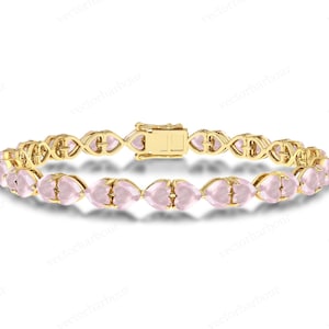 Heart Shaped Rose Quartz Bracelet For Women 14k Gold Rose Quartz Wedding Bracelet Art Deco Statement Bracelet Silver Pink Gemstone Bracelet