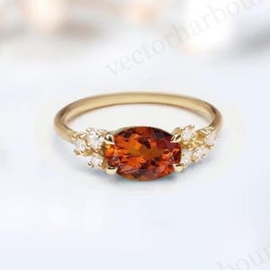 Maderia Citrine Engagement Ring For Women East West Citrine Wedding Ring Art Deco Dainty Engagement Ring Unique Orange Gemstone Ring For Her