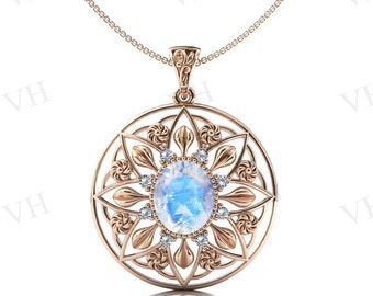 Antiker Mondstein Anhänger für Frauen Art Deco Hochzeit Anhänger 925 Sterling Silber Antik Floral Design BrautAnhänger HandgefertigtEr Anhänger