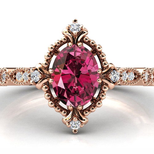 Natural Red Garnet Wedding Ring Unique Garnet Engagement Ring Art Deco Garnet shops Bridal Ring 14k Rose Gold Anniversary Promise Ring For Women