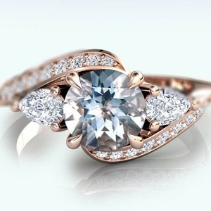 Antique Art Deco Aquamarine Engagement Ring Unique Aquamarine Bridal Ring Vintage Aquamarine Wedding Ring 14k Gold Promise Ring For Women