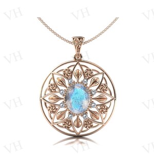 Vintage Labradorite Pendant Antique Labradorite Wedding Pendant For Women Art Deco Floral Design Bridal Pendant Women Handmade Pendant