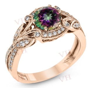 Bio Color Mystic Topaz Engagement Ring Art Deco Mystic Topaz Wedding Ring Vintage Mystic Topaz Bridal Ring Antique Promise Gift Ring For Her