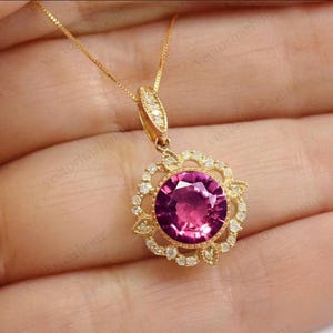 Colgante de granate rodolita para mujer, estilo art déco, hecho a mano, de plata de ley, único colgante de granate rodolita para boda, colgante antiguo.