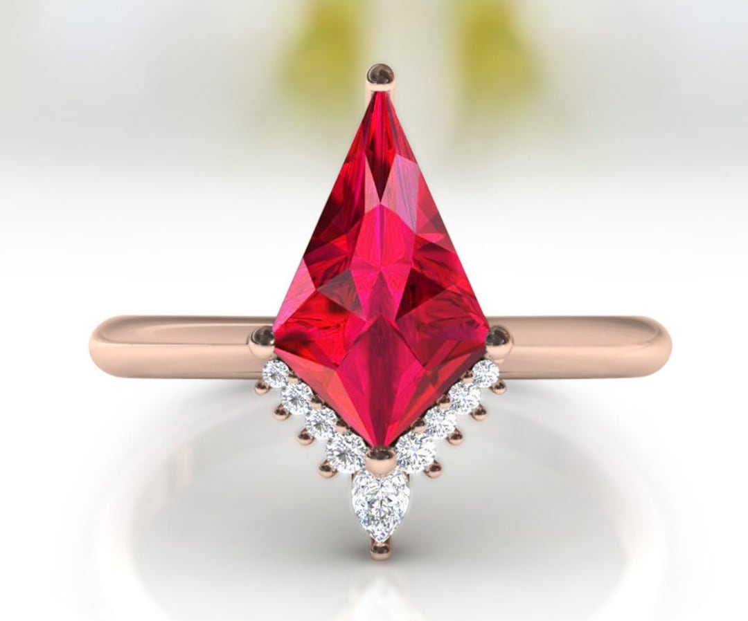 Art Deco Ruby Engagement Ring Vintage Ruby Wedding Ring Kite Shaped ...