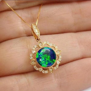 Green Opal Pendant For Women 925 Silver Green Opal Gemstone Pendant Round Shape Green Opal Wedding Pendant Art Deco Handmade Pendant For Her