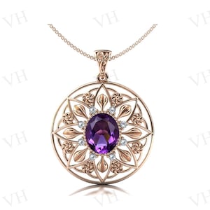 Vintage Amethyst Pendant For Women Art Deco Floral Design Pendant Antique Wedding Pendant Purple Gemstone Pendant Women Handmade Pendant