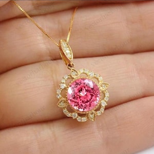 Padparadscha Sapphire Pendant For Women Art Deco Wedding Pendant 925 Silver Padparadscha Gemstone Pendant Unique Statement Pendant For Her