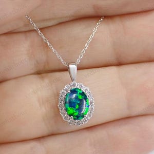 Oval Shaped Green Opal Pendant For Women Antique Style Pendant Rose Gold Green Opal Wedding Pendant Vintage Pendant Women Statement Pendant