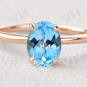 Unique Sky Blue Topaz Solitaire Engagement Ring Vintage Sky Blue Topaz Wedding Ring 14k Rose Gold Sky Blue Topaz Engagement Ring For Women