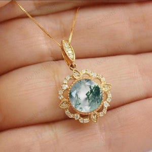 Natural Moss Agate Pendant For Women Antique Style Pendant Art Deco Moss Agate Wedding Pendant 925 Silver Statement Pendant Gift For Women