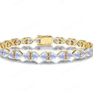 Moonstone Bracelet For Women Heart Shaped Moonstone Wedding Bracelet Unique Tennis Bracelet Art Deco Statement Bracelet Anniversary Gift