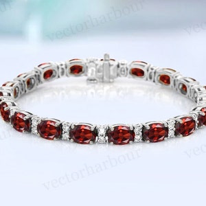 Unique Garnet Tennis Bracelet For Women Art Deco Handmade Bracelet Rose Gold Garnet Wedding Bracelet Red Gemstone Bracelet Gift For Women