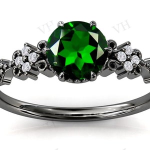 Chrome Diopside Engagement Ring Antique Chrome Diopside Wedding Ring Black Engagement Ring Art Deco Black Gold Engagement Ring For Women