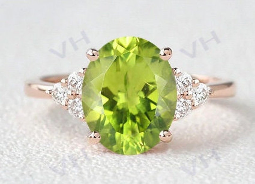 2.8ct Vintage Peridot Engagement Ring Natural Peridot Wedding Ring 14k