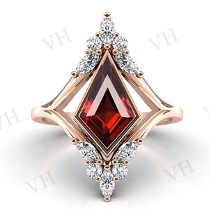 Vintage Kite Shaped Red Garnet Engagement Ring Art Deco Garnet Wedding Ring 14k Gold Kite Shaped Bridal Anniversary Promise Ring For Women