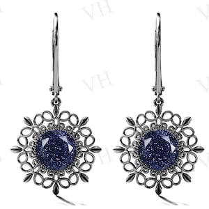 Galaxy Blau Sandstein Ohrringe Für Frauen 925 Silber Sandstein Hochzeit Ohrringe Antik Filigran Stil Ohrringe Unikat Jahrestag Geschenk