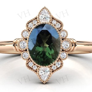 Vintage Moldavite Engagement Ring 14k Gold Moldavite Gemstone Antique Wedding Ring For Women Art Deco Moldavite Wedding Anniversary Rings