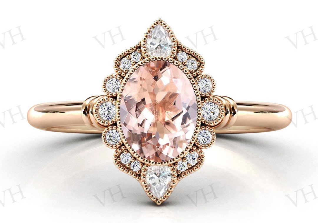 ヴィンテージ ピーチ モルガナイト エンゲージリング 14K ゴールド